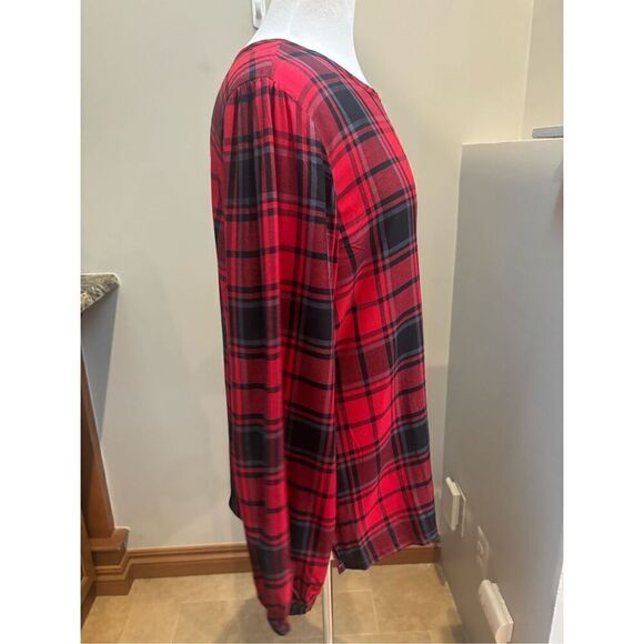 Workshop L NWT Red Tarleton plaid gathered sleeve blouse - rayon - Picture 2 of 5
